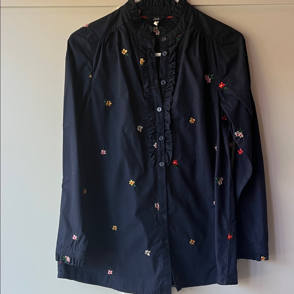 Joules Navy Blouse with Floral Embroidery